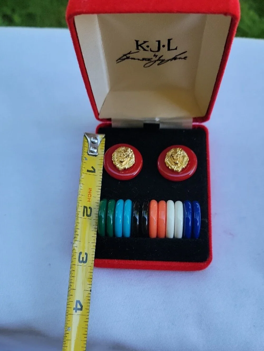 Vintage KJL Gold Lion Red Button Earrings with Multicolor Ring Set Versitile - Picture 2 of 3